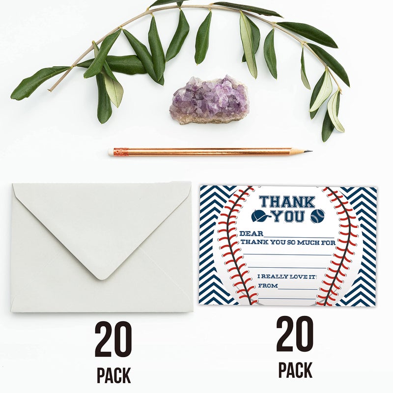 TENTADO Baseball Thank You Cards, Baseball Thank You Cards with Envelopes, Kids Fill in the Blank Thank You Cards, 20 Count with Envelopes, 4 X 6 - Image 3